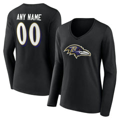 Baltimore Ravens Women's Team Authentic Personalized Name & Number Long Sleeve V-Neck T-Shirt Black - NFL
