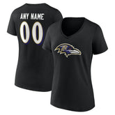 Baltimore Ravens Women's Team Authentic Personalized Name & Number V-Neck T-Shirt Black - NFL