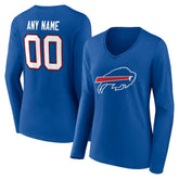 Buffalo Bills Women's Team Authentic Personalized Name & Number Long Sleeve V-Neck T-Shirt Royal - NFL