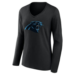 Carolina Panthers Women's Team Authentic Personalized Name & Number Long Sleeve V-Neck T-Shirt Black - NFL