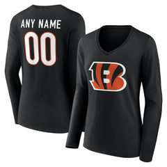 Cincinnati Bengals Women's Team Authentic Personalized Name & Number Long Sleeve V-Neck T-Shirt Black - NFL
