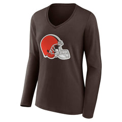 Cleveland Browns Women's Team Authentic Personalized Name & Number Long Sleeve V-Neck T-Shirt Brown - NFL