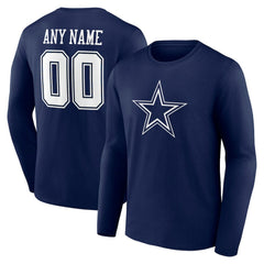 Dallas Cowboys Team Authentic Personalized Name & Number Long Sleeve T-Shirt Navy - NFL