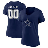 Dallas Cowboys Women's Team Authentic Personalized Name & Number V-Neck T-Shirt Navy - NFL