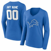 Detroit Lions Women's Team Authentic Personalized Name & Number Long Sleeve V-Neck T-Shirt Blue - NFL