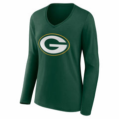 Green Bay Packers Women's Team Authentic Personalized Name & Number Long Sleeve V-Neck T-Shirt Green - NFL