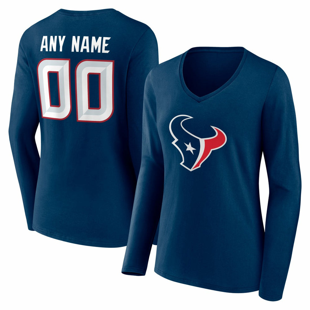 Houston Texans Women's Team Authentic Personalized Name & Number Long Sleeve V-Neck T-Shirt Navy - NFL