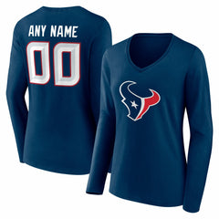 Houston Texans Women's Team Authentic Personalized Name & Number Long Sleeve V-Neck T-Shirt Navy - NFL
