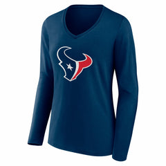 Houston Texans Women's Team Authentic Personalized Name & Number Long Sleeve V-Neck T-Shirt Navy - NFL