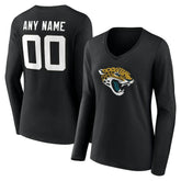 Jacksonville Jaguars Women's Team Authentic Personalized Name & Number Long Sleeve V-Neck T-Shirt Black - NFL