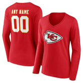 Kansas City Chiefs Women's Team Authentic Personalized Name & Number Long Sleeve V-Neck T-Shirt Red - NFL