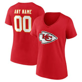Kansas City Chiefs Women's Team Authentic Personalized Name & Number V-Neck T-Shirt Red - NFL