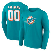 Miami Dolphins Team Authentic Personalized Name & Number Long Sleeve T-Shirt Aqua - NFL