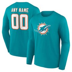 Miami Dolphins Team Authentic Personalized Name & Number Long Sleeve T-Shirt Aqua - NFL