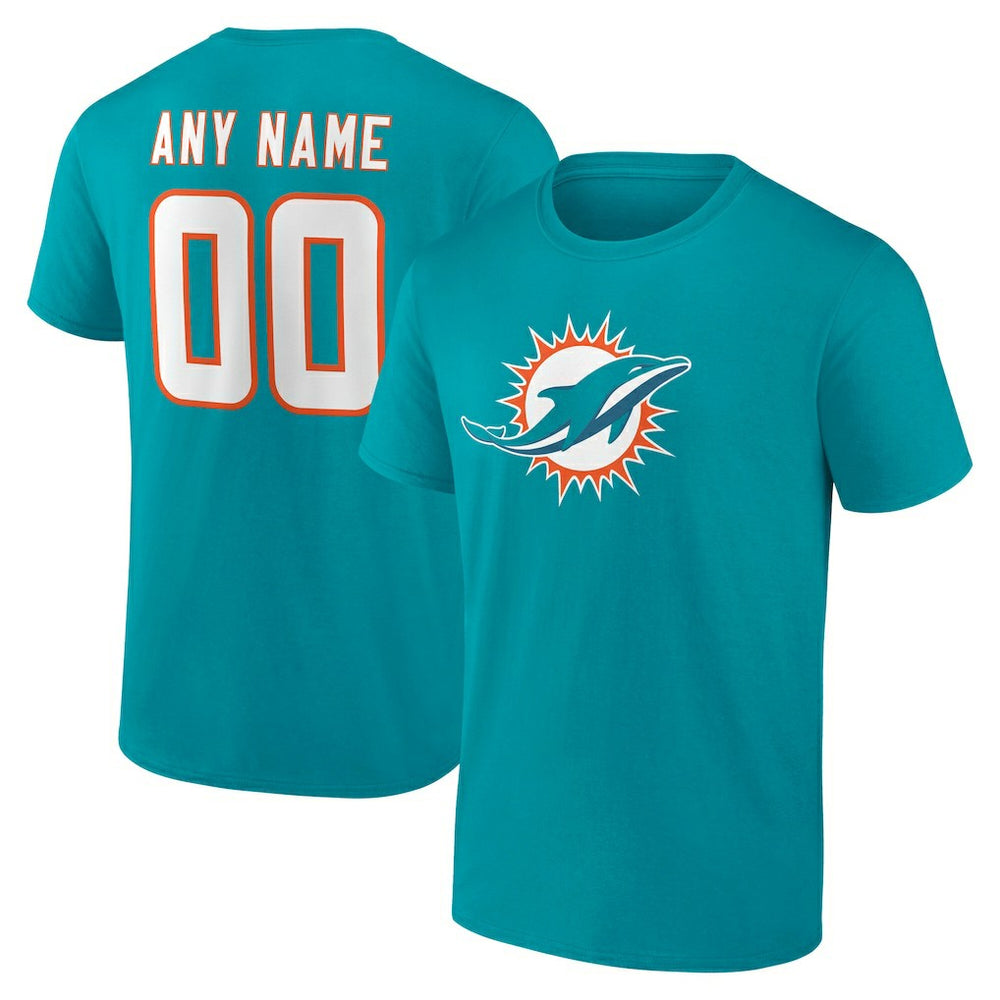 Miami Dolphins Team Authentic Personalized Name & Number T-Shirt Aqua - NFL