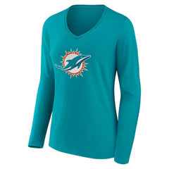 Miami Dolphins Women's Team Authentic Personalized Name & Number Long Sleeve V-Neck T-Shirt Aqua - NFL