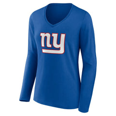 New York Giants Women's Team Authentic Personalized Name & Number Long Sleeve V-Neck T-Shirt Royal - NFL