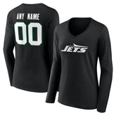 New York Jets Women's Team Authentic Personalized Name & Number Long Sleeve V-Neck T-Shirt Black - NFL