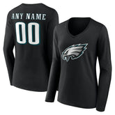 Philadelphia Eagles Women's Team Authentic Personalized Name & Number Long Sleeve V-Neck T-Shirt Black - NFL