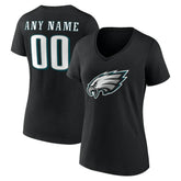 Philadelphia Eagles Women's Team Authentic Personalized Name & Number V-Neck T-Shirt Black - NFL