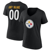 Pittsburgh Steelers Women's Team Authentic Personalized Name & Number V-Neck T-Shirt Black - NFL