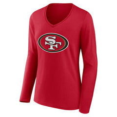 San Francisco 49ers Women's Team Authentic Personalized Name & Number Long Sleeve V-Neck T-Shirt Scarlet - NFL