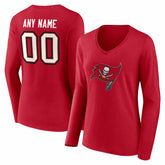 Tampa Bay Buccaneers Women's Team Authentic Personalized Name & Number Long Sleeve V-Neck T-Shirt Red - NFL