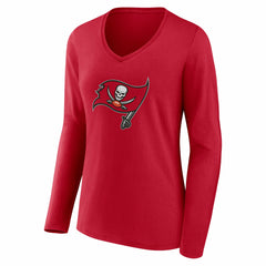 Tampa Bay Buccaneers Women's Team Authentic Personalized Name & Number Long Sleeve V-Neck T-Shirt Red - NFL