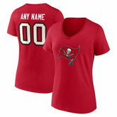 Tampa Bay Buccaneers Women's Team Authentic Personalized Name & Number V-Neck T-Shirt Red - NFL