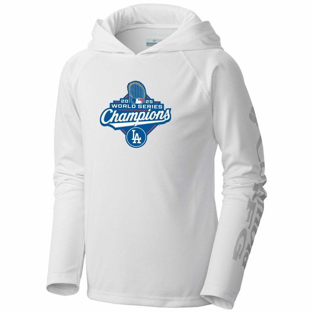 Los Angeles Dodgers Columbia Youth 2025 World Series Champions Terminal Tackle Omni-Shade Hoodie Lifestyle