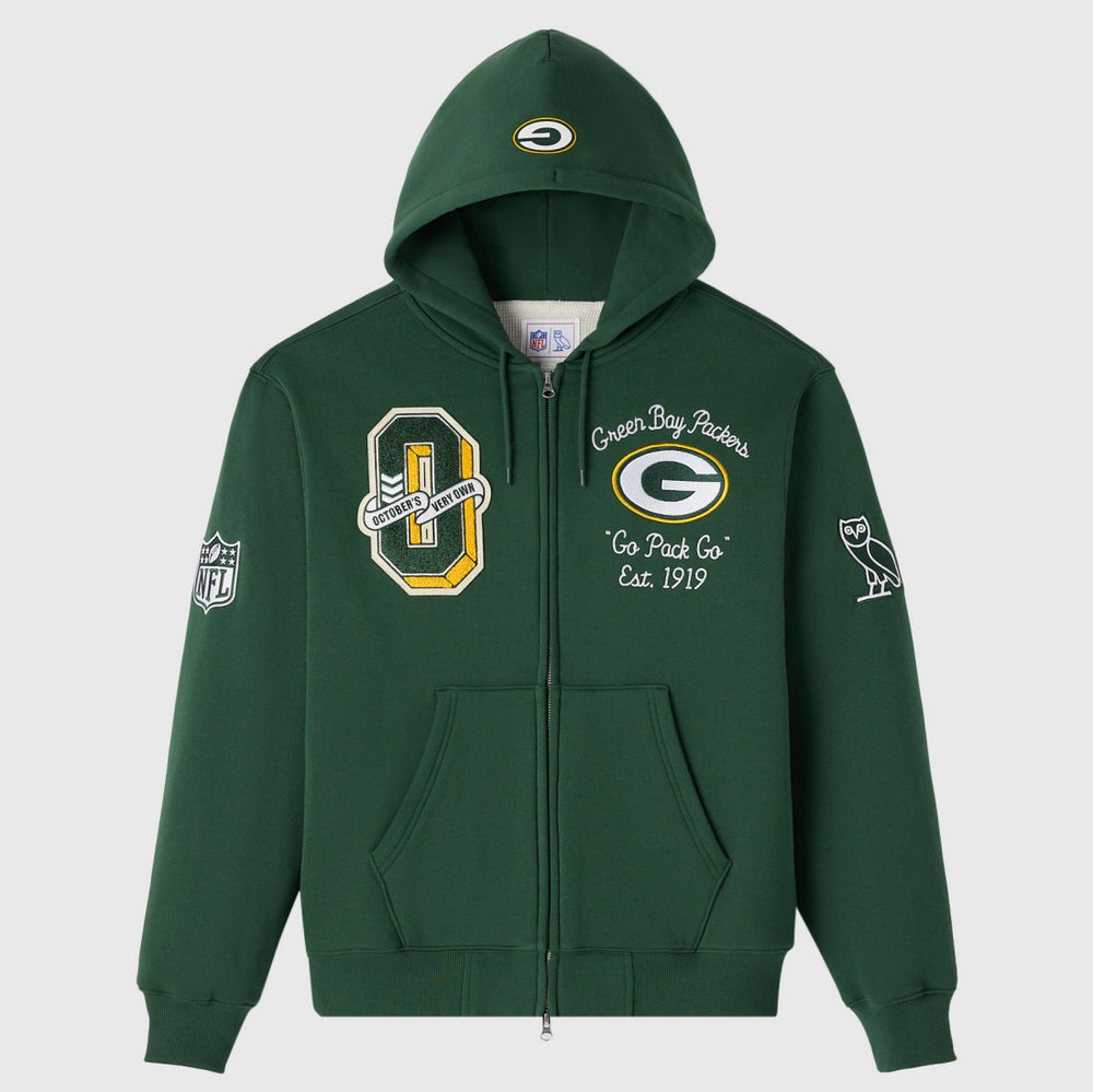 Green Bay Packers OVO x NFL Unisex Full-Zip Waffle-Lined Hoodie Green - NFL
