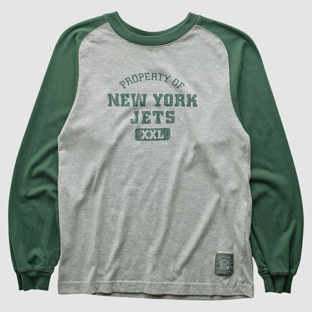 New York Jets Grid Iron 2000s Long Sleeve T-shirt Gray Vintage - Fanatics