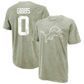 Jahmyr Gibbs Detroit Lions Majestic Threads Mineral Wash Name & Number T-Shirt Moss Green - NFL