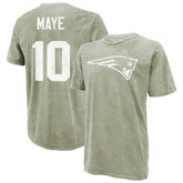 Drake Maye New England Patriots Majestic Threads Mineral Wash Name & Number T-Shirt Moss Green - NFL