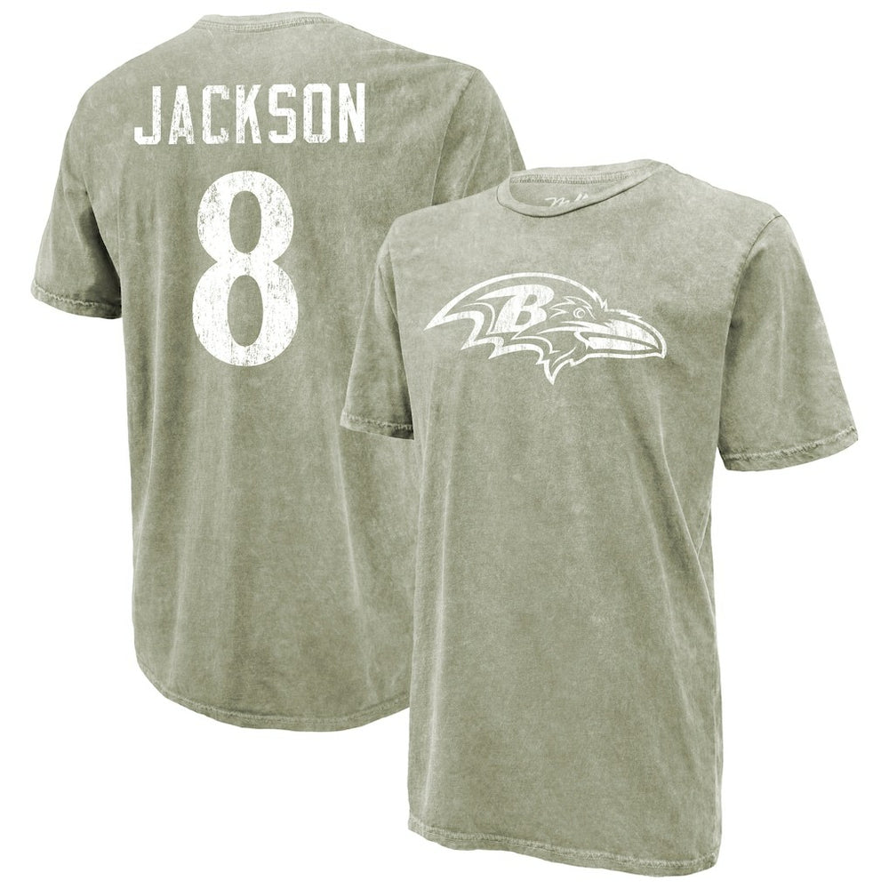 Lamar Jackson Baltimore Ravens Majestic Threads Mineral Wash Name & Number T-Shirt Moss Green - NFL