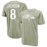 Lamar Jackson Baltimore Ravens Majestic Threads Mineral Wash Name & Number T-Shirt Moss Green - NFL