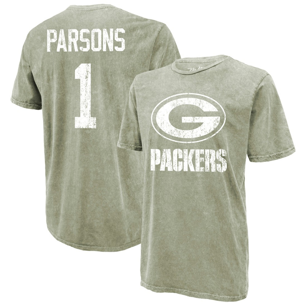 Micah Parsons Green Bay Packers Majestic Threads Mineral Wash Name & Number T-Shirt Moss Green - NFL