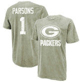 Micah Parsons Green Bay Packers Majestic Threads Mineral Wash Name & Number T-Shirt Moss Green - NFL