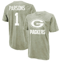Micah Parsons Green Bay Packers Majestic Threads Mineral Wash Name & Number T-Shirt Moss Green - NFL