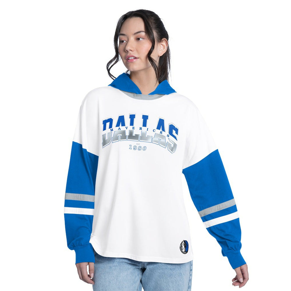 NBA - Dallas Mavericks G-III 4Her by Carl Banks Women's Key Player Oversized Hooded Long Sleeve T-Shirt - White/Royal