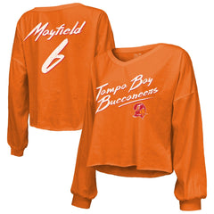 Baker Mayfield Tampa Bay Buccaneers Majestic Threads Women's Off-Shoulder Script Name & Number V-Neck T-Shirt Orange - NFL