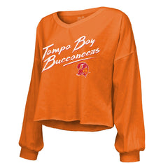 Baker Mayfield Tampa Bay Buccaneers Majestic Threads Women's Off-Shoulder Script Name & Number V-Neck T-Shirt Orange - NFL
