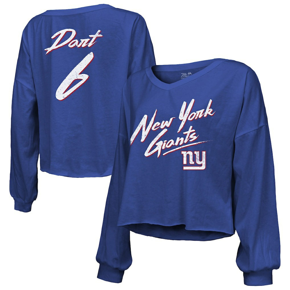 Jaxson Dart New York Giants Majestic Threads Women's Script Name & Number Long Sleeve T-Shirt Royal - NFL