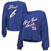 Jaxson Dart New York Giants Majestic Threads Women's Script Name & Number Long Sleeve T-Shirt Royal - NFL