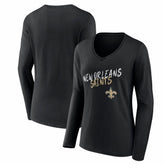 New Orleans Saints Women's Hustle Long Sleeve V-Neck T-Shirt Black - NFL