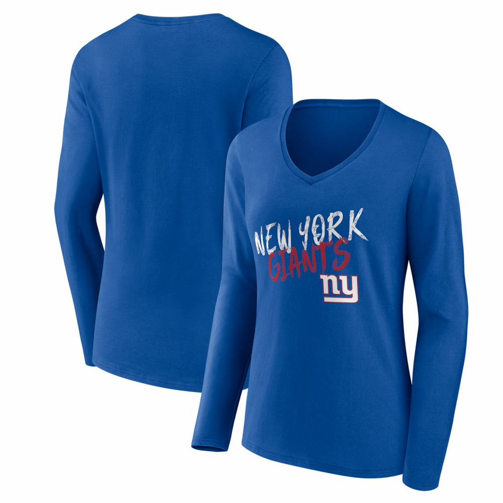 New York Giants Women's Hustle Long Sleeve V-Neck T-Shirt Royal - NFL