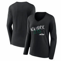 New York Jets Women's Hustle Long Sleeve V-Neck T-Shirt Black - NFL