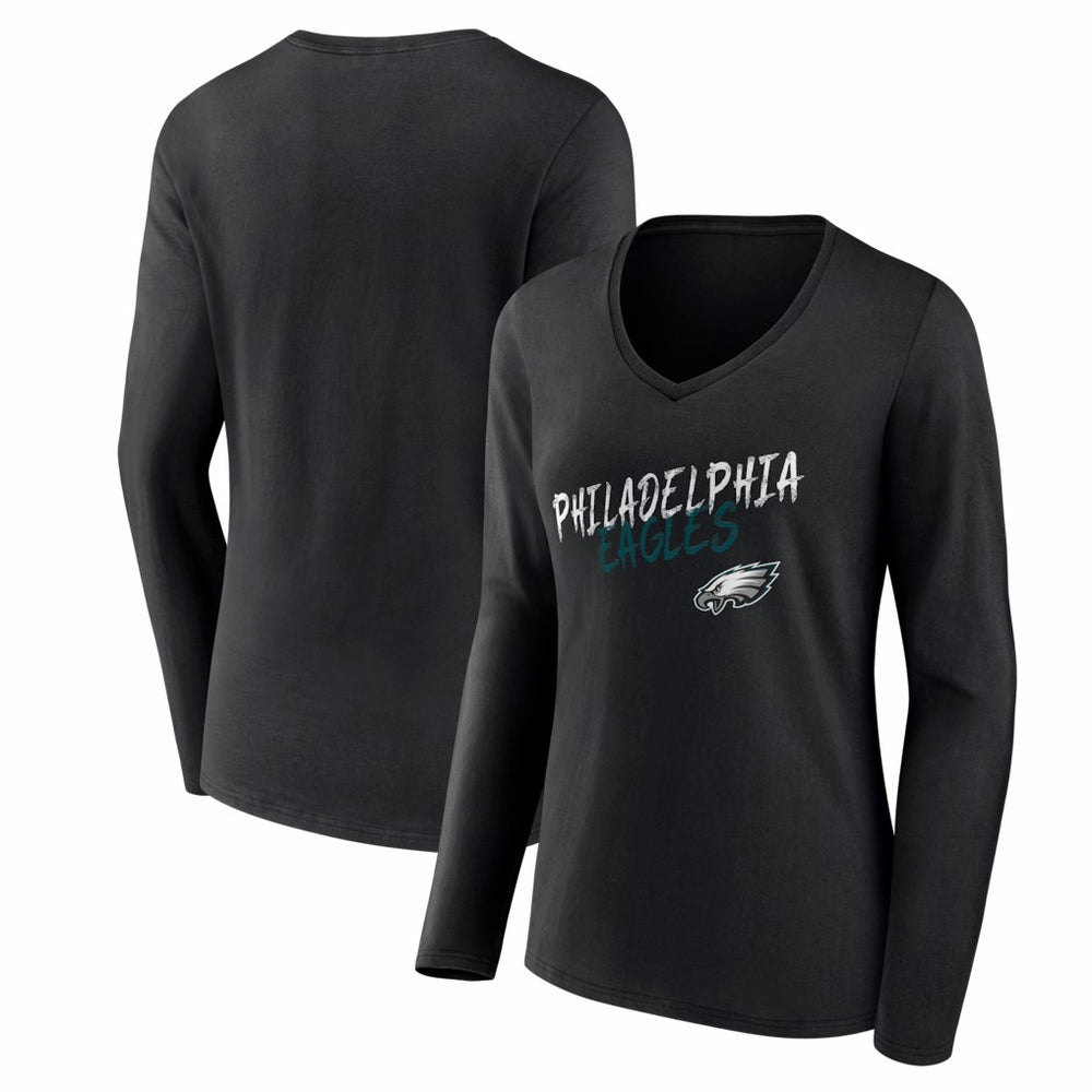 Philadelphia Eagles Women's Hustle Long Sleeve V-Neck T-Shirt Black - NFL