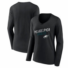 Philadelphia Eagles Women's Hustle Long Sleeve V-Neck T-Shirt Black - NFL