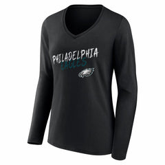 Philadelphia Eagles Women's Hustle Long Sleeve V-Neck T-Shirt Black - NFL